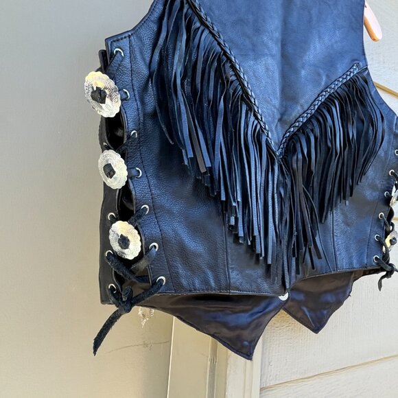Interstate Leather button up fringe vest, side lashes - size L VGUC - Picture 6 of 7